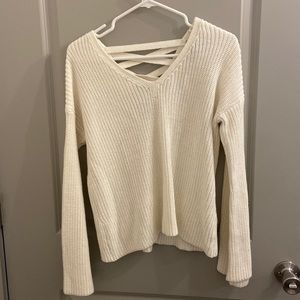 White lace up sweater